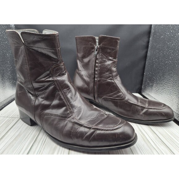 Botany 500 Men\'s Ankle Beatle Boots Sz 10M Brown Leather Side Zip Mid-Century